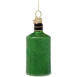 Vondels Ornament glass green glitter gin bottle, Juletræspynt grøn gin flaske