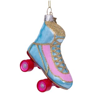 Vondels Ornament glass blue/pink opal rollerskate, Juletræspynt rulleskøjte