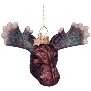 Vondels Ornament glass brown moose head, Juletræspynt elghoved